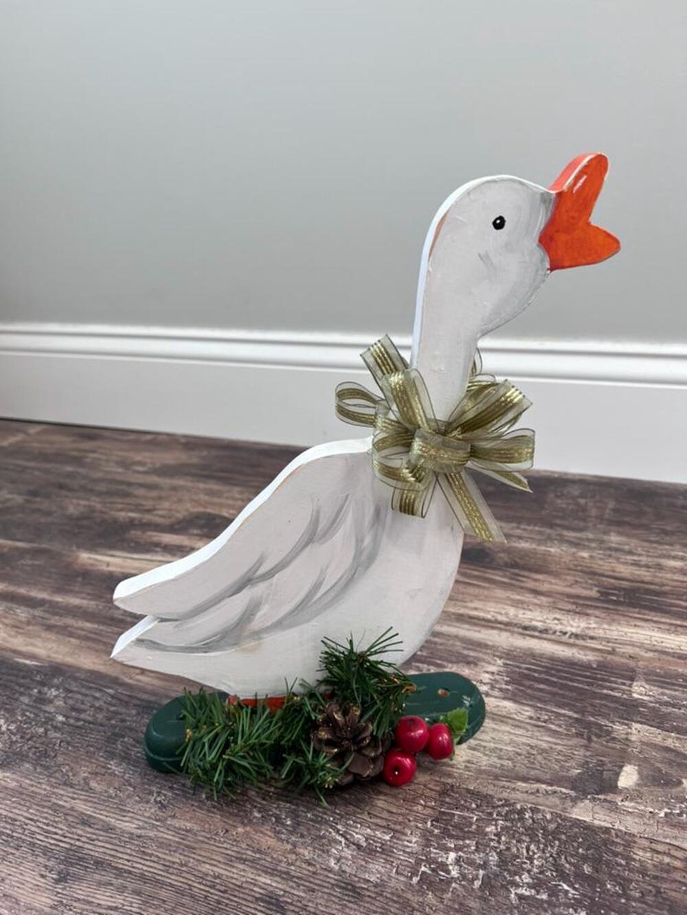 Vintage Wooden Christmas Goose Decor, Folk Art Goose, 1980s Holiday Goose